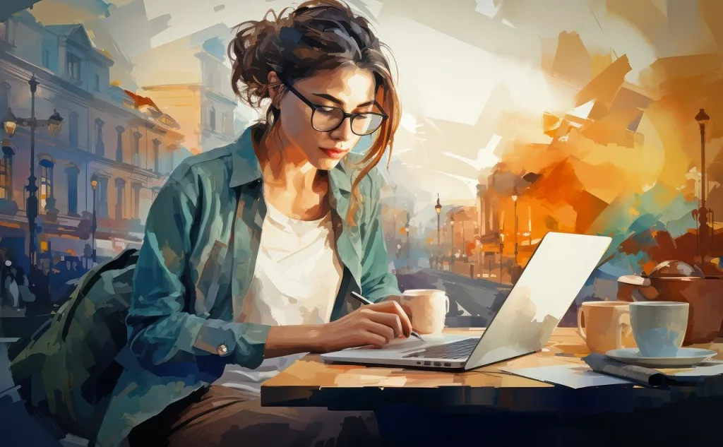 female at desk working on laptop